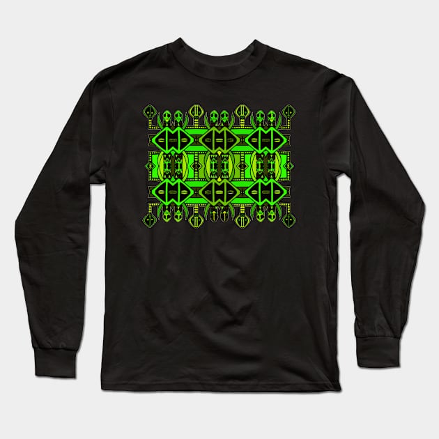 African Symbolic Design in Greens - "The Knowledge of Tradition" Long Sleeve T-Shirt by Tony Cisse Art Originals